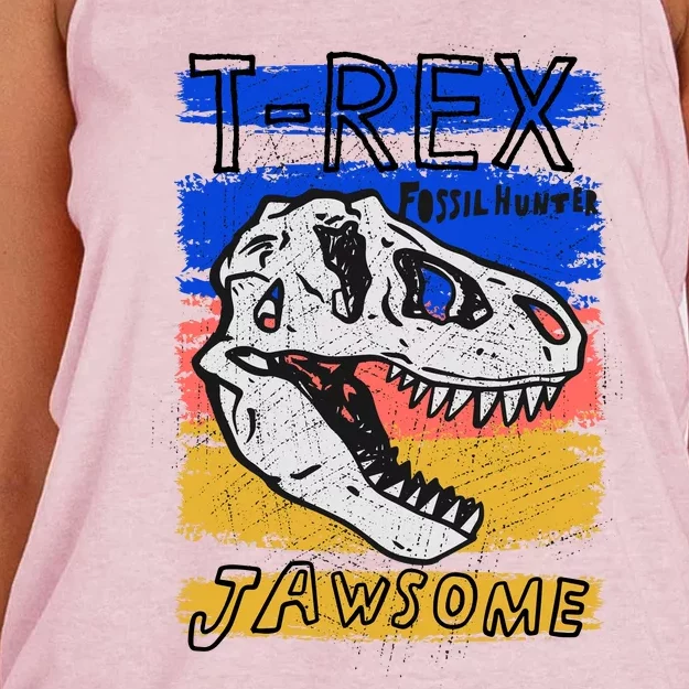 T Rex Fossil Hunter Jawsome Women's Knotted Racerback Tank