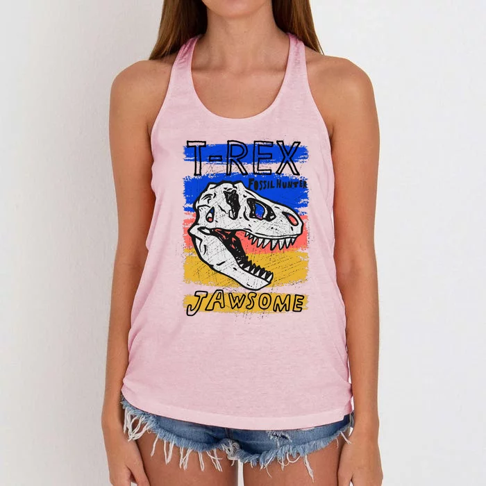 T Rex Fossil Hunter Jawsome Women's Knotted Racerback Tank