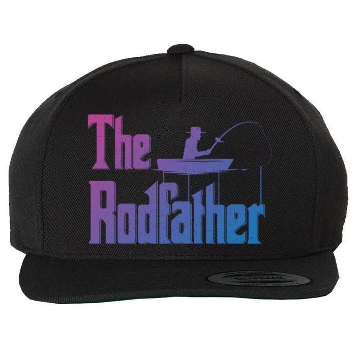 The Rodfather Funny Fishing Dad Gift Wool Snapback Cap