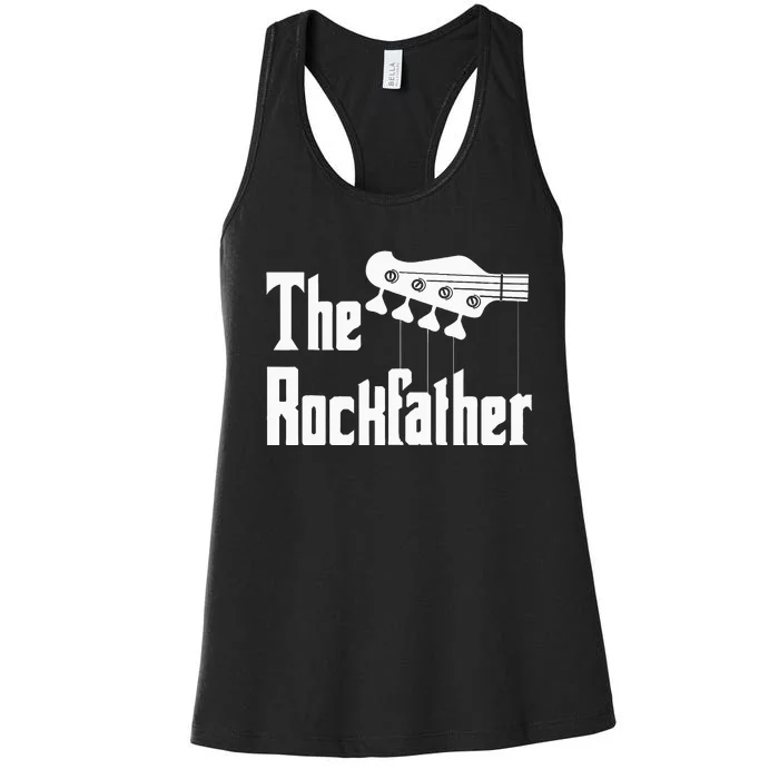 The R.O.C.K Father Funny Electric Bass Guitar Player Dad Women's Racerback Tank