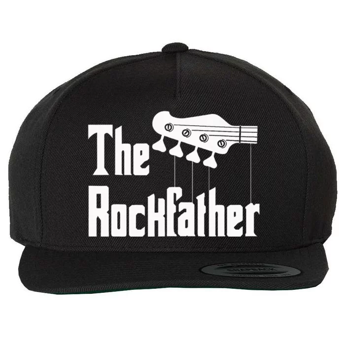 The R.O.C.K Father Funny Electric Bass Guitar Player Dad Wool Snapback Cap