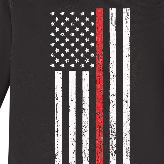 Thin RedLine Firefighter Flag Distressed Effect Baby Long Sleeve Bodysuit