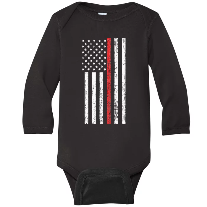 Thin RedLine Firefighter Flag Distressed Effect Baby Long Sleeve Bodysuit