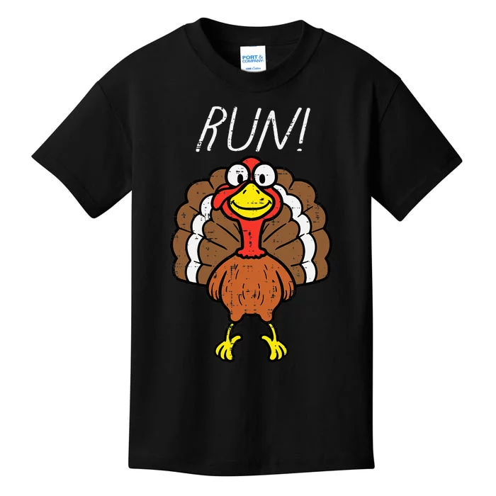 Turkey Run Funny Happy Thanksgiving Day Kids T-Shirt