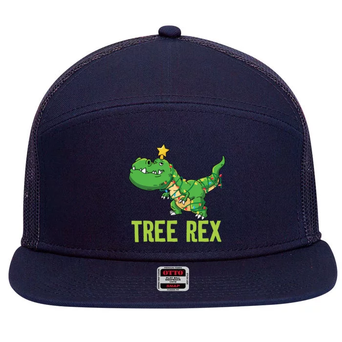 Tree Rex Funny Trex Christmas Funny Dinosaur Lover Holiday Gift 7 Panel Mesh Trucker Snapback Hat