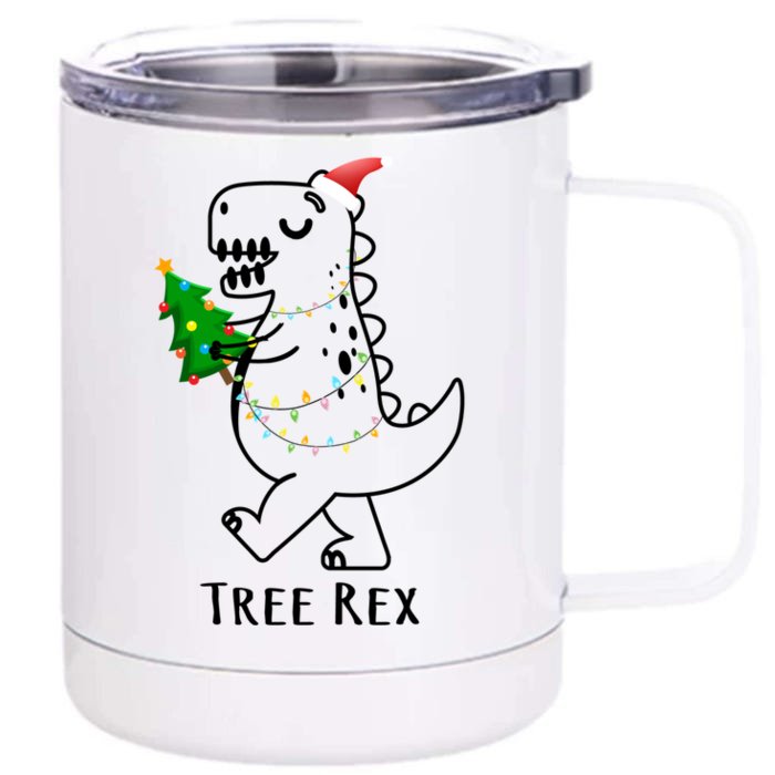 Tree Rex Funny Xmas Christmas Trex Gift Front & Back 12oz Stainless Steel Tumbler Cup