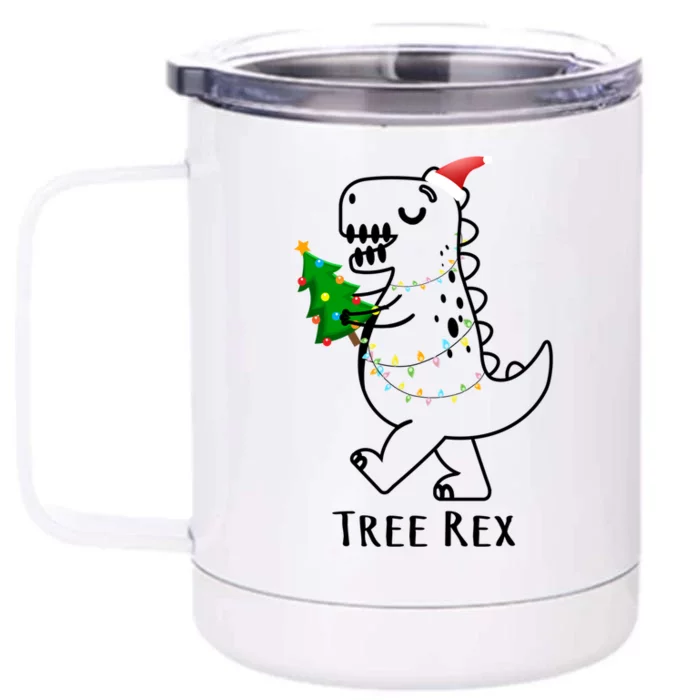 Tree Rex Funny Xmas Christmas Trex Gift Front & Back 12oz Stainless Steel Tumbler Cup