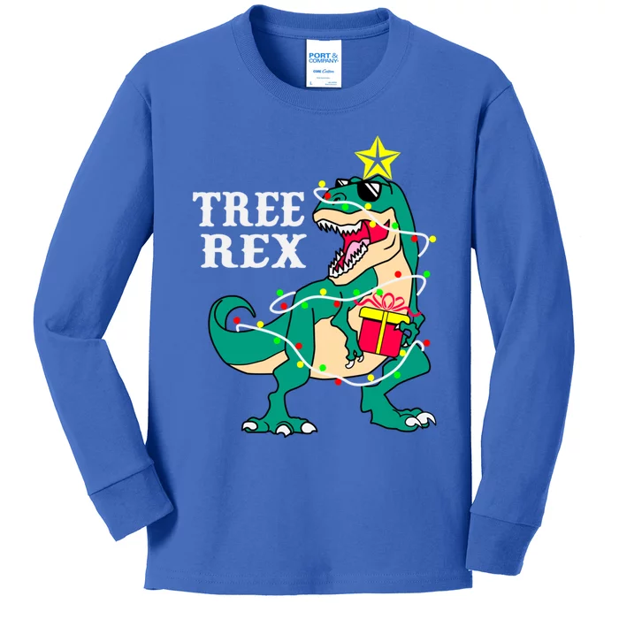 Tree Rex Funny Christmas Tree Dinosaur Pajamas Cool Gift Kids Long Sleeve Shirt