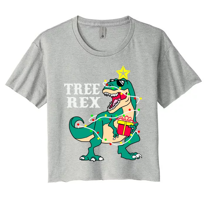 Tree Rex Funny Christmas Tree Dinosaur Pajamas Cool Gift Women's Crop Top Tee