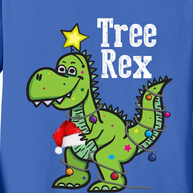 Tree Rex Funny Christmas Tree Santa Dino Holiday Costume Funny Gift Kids Long Sleeve Shirt