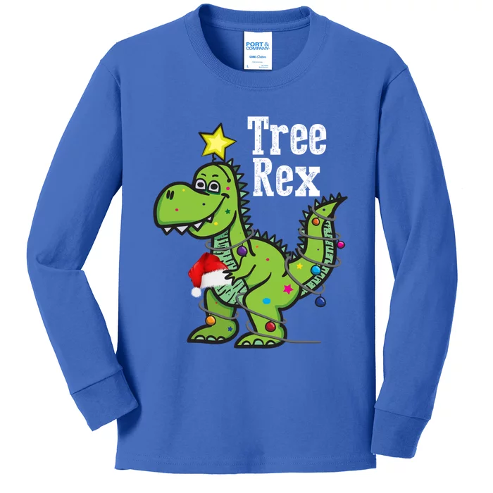 Tree Rex Funny Christmas Tree Santa Dino Holiday Costume Funny Gift Kids Long Sleeve Shirt