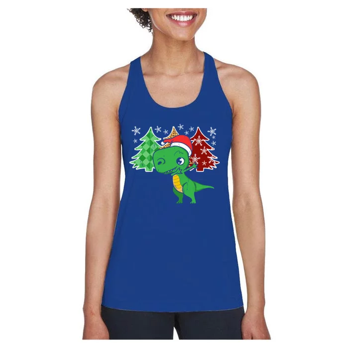 Tree Rex Funny Dinosaur Christmas Santa Hat Xmas Tree Gift Women's Racerback Tank