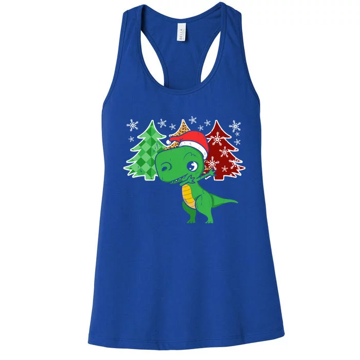 Tree Rex Funny Dinosaur Christmas Santa Hat Xmas Tree Gift Women's Racerback Tank