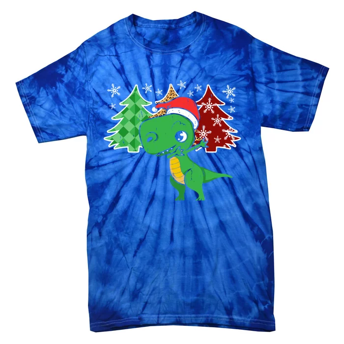 Tree Rex Funny Dinosaur Christmas Santa Hat Xmas Tree Gift Tie-Dye T-Shirt