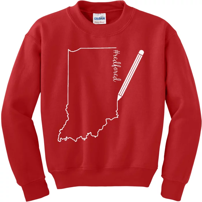 Teacher Red For Ed RedForEd Indiana Pencil Drawing Gift Kids Sweatshirt