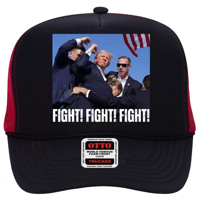 Trump Rally Fight Trump Rally Fight! Fight! Fight! Gift High Crown Mesh Trucker Hat