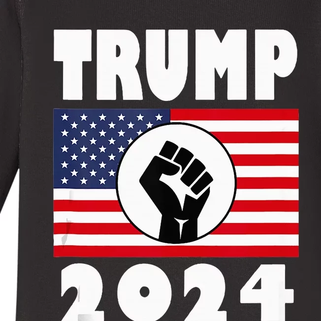 Trump Raised Fist Trump 2024 American Flag Patriot Baby Long Sleeve Bodysuit