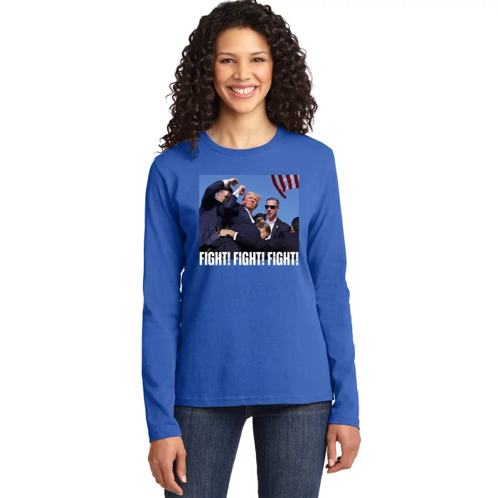 Trump Rally Fight Trump Rally Fight! Fight! Fight! Gift Ladies Long Sleeve Shirt