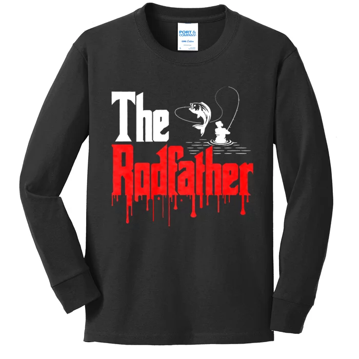 The Rodfather Fishing Humor Kids Long Sleeve Shirt