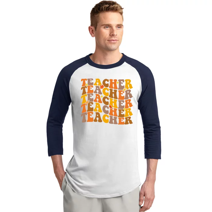 Teacher Retro Fall Cute Gift Baseball Sleeve Shirt