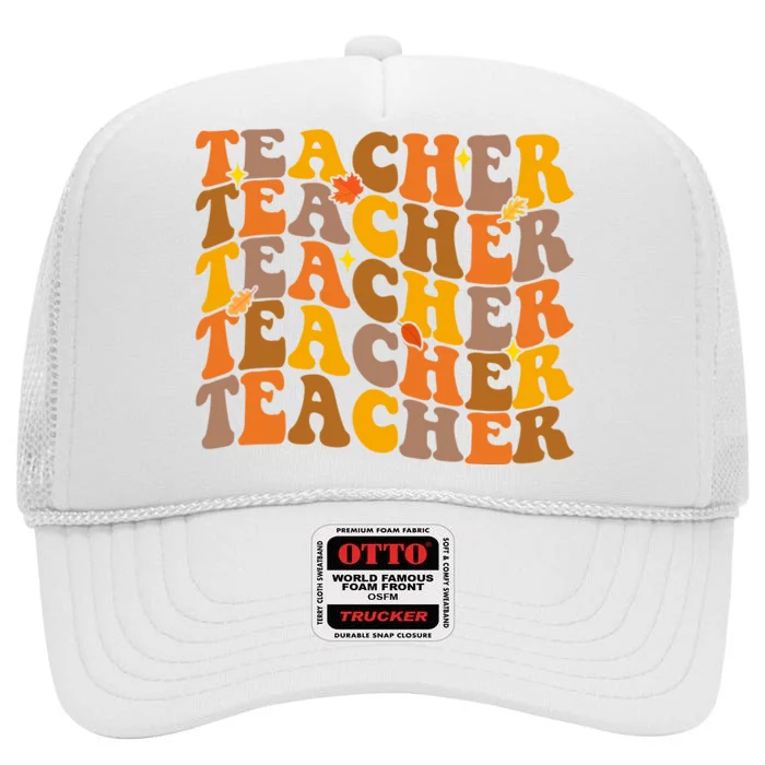 Teacher Retro Fall Cute Gift High Crown Mesh Trucker Hat