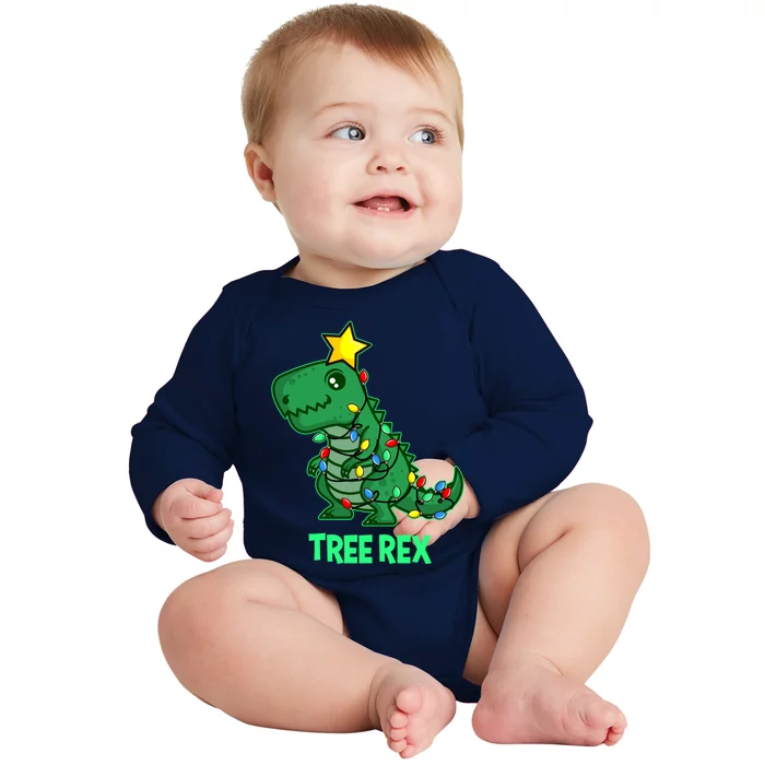 Tree Rex Funny Cute Retro Christmas Dino Cool Gift Baby Long Sleeve Bodysuit