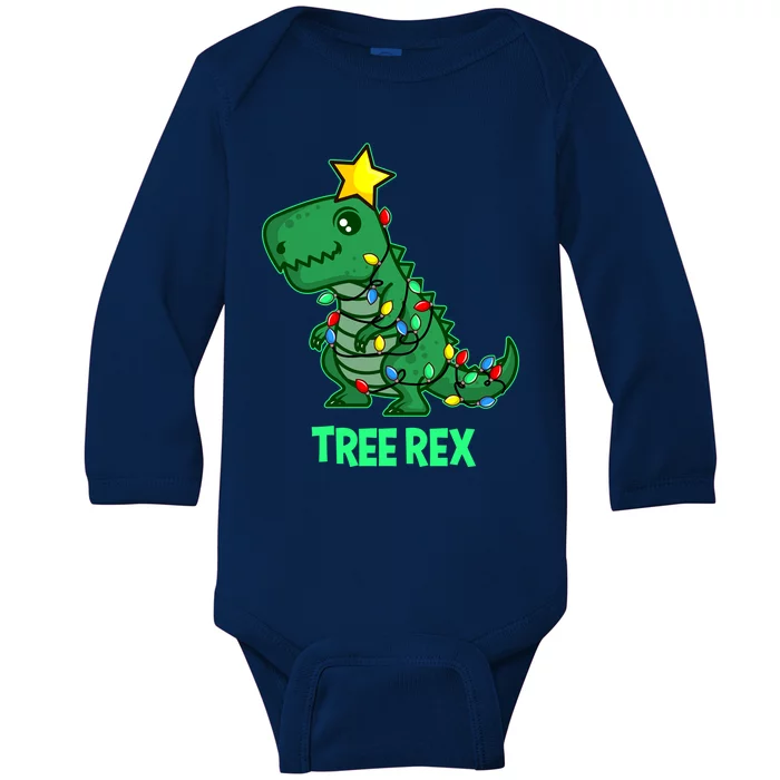 Tree Rex Funny Cute Retro Christmas Dino Cool Gift Baby Long Sleeve Bodysuit