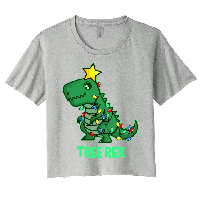 Tree Rex Funny Cute Retro Christmas Dino Cool Gift Women's Crop Top Tee