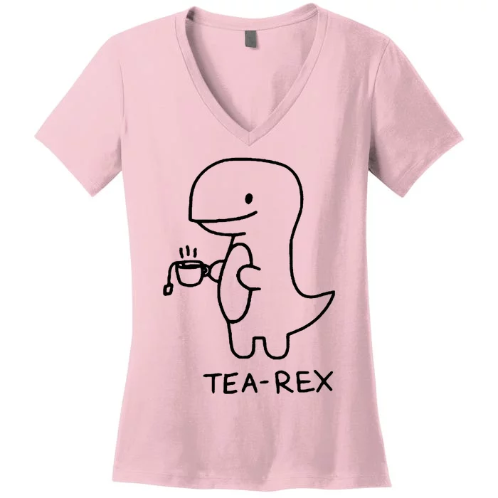 Tea Rex Funny Dinosaur Tea Party Women's V-Neck T-Shirt