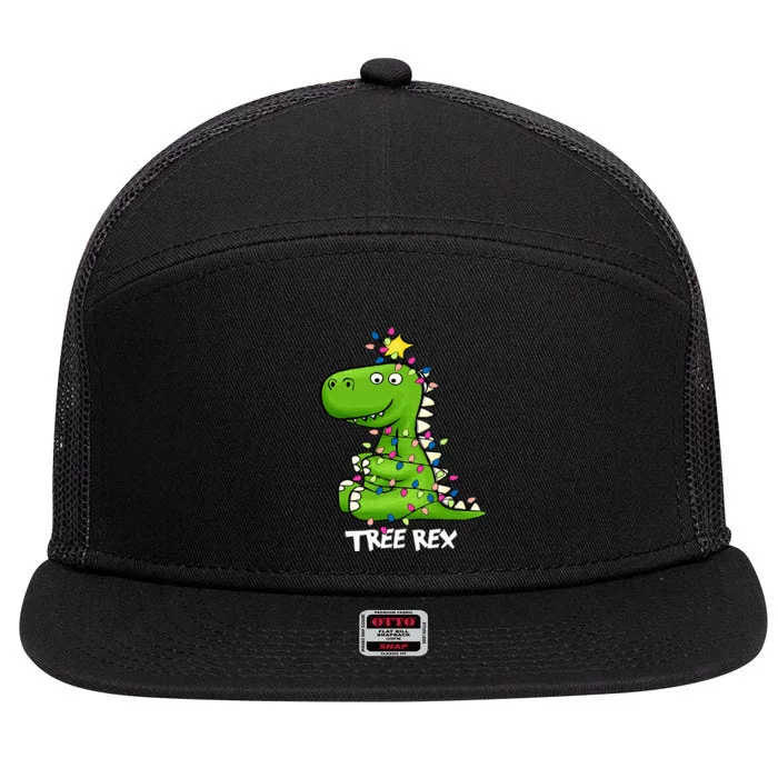 Tree Rex Funny Xmas Trex Christmas Dinosaur 7 Panel Mesh Trucker Snapback Hat