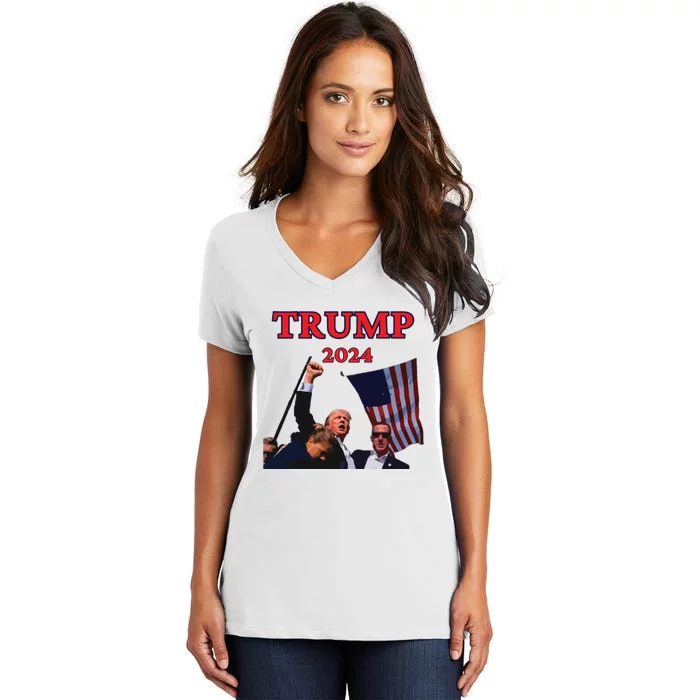 Trump Raise Fist Pump! Donald Trump Shooting Bloody Trump Rally Women's V-Neck T-Shirt