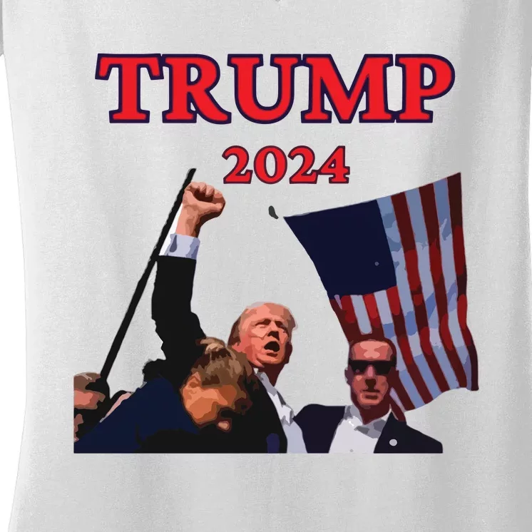 Trump Raise Fist Pump! Donald Trump Shooting Bloody Trump Rally Women's V-Neck T-Shirt