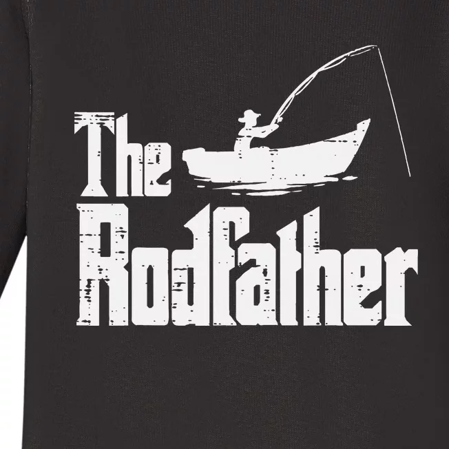 The Rodfather Fun Fishing Day Movie Pun Dad Papa Baby Long Sleeve Bodysuit