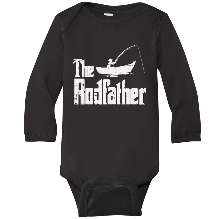 The Rodfather Fun Fishing Day Movie Pun Dad Papa Baby Long Sleeve Bodysuit