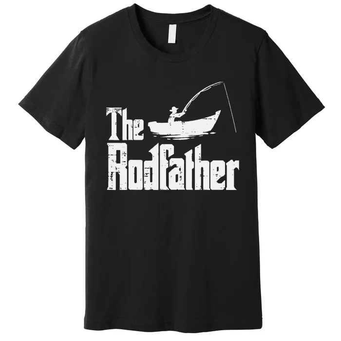 The Rodfather Fun Fishing Day Movie Pun Dad Papa Premium T-Shirt