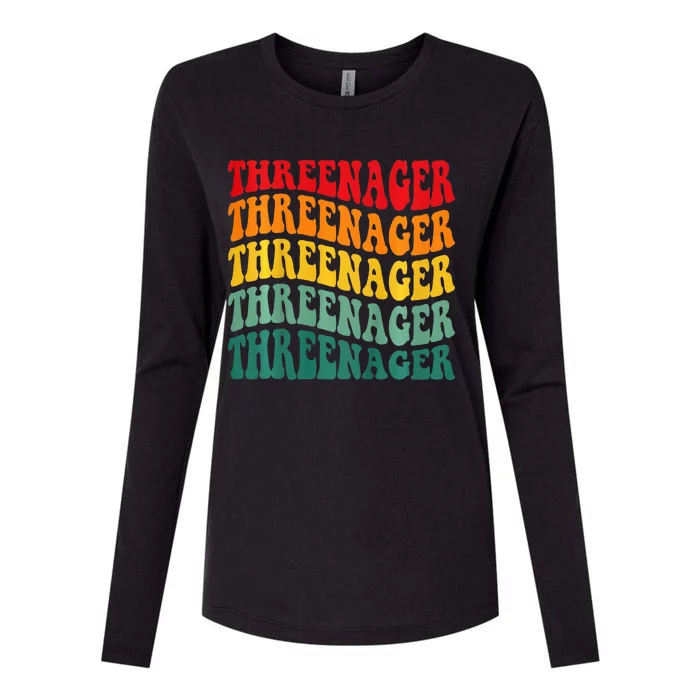 Threenager Retro Groovy Third Bday 3th Birthday Womens Cotton Relaxed Long Sleeve T-Shirt