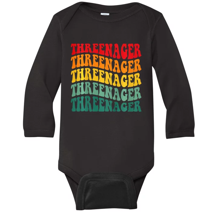 Threenager Retro Groovy Third Bday 3th Birthday Baby Long Sleeve Bodysuit