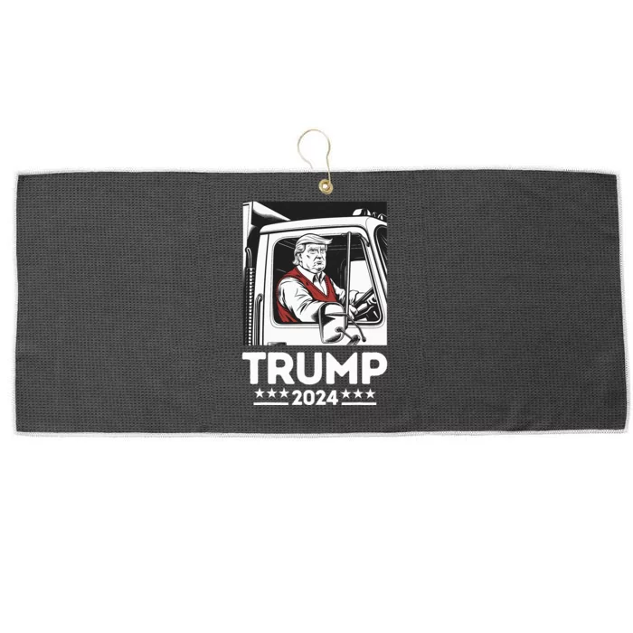 Trump Rides Garbage Truck Team Garbage For Trump 2024 Large Microfiber Waffle Golf Towel