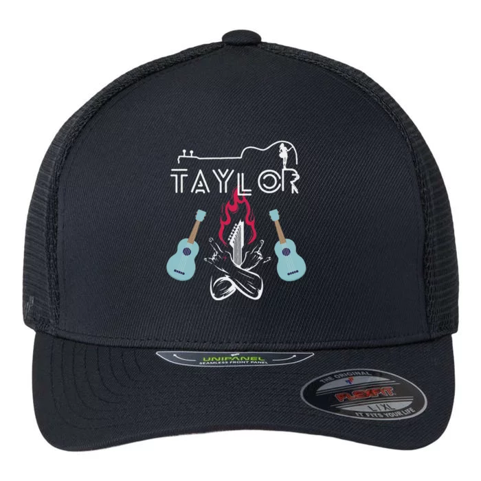 Taylor Retro Groovy Personalized First Name Guitaar Flexfit Unipanel Trucker Cap