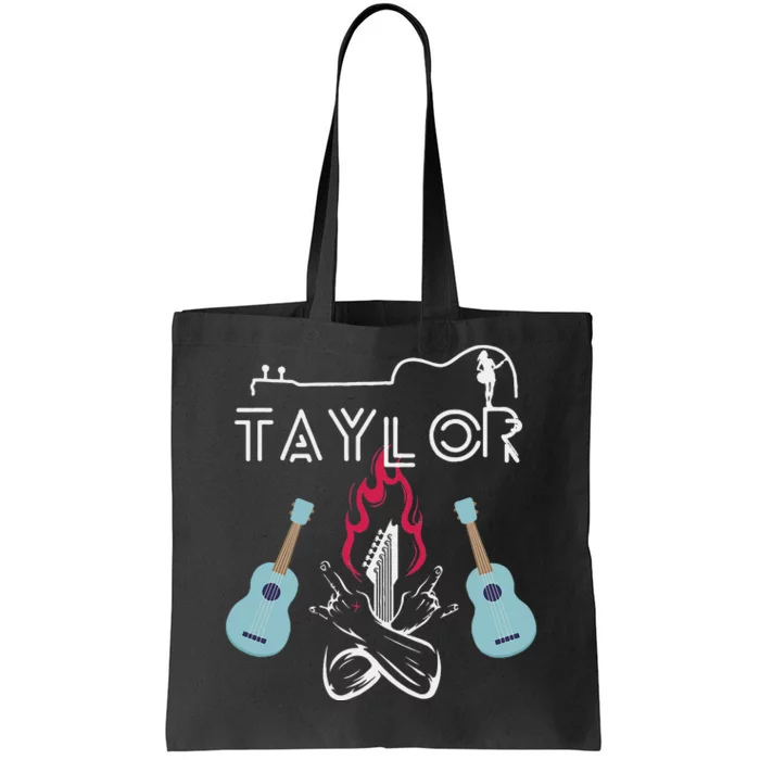 Taylor Retro Groovy Personalized First Name Guitaar Tote Bag