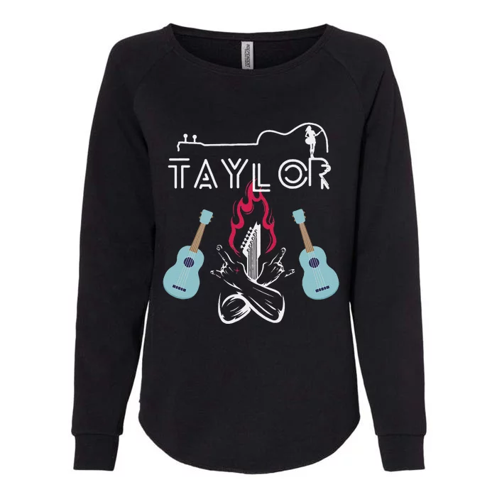 Taylor Retro Groovy Personalized First Name Guitaar Womens California Wash Sweatshirt