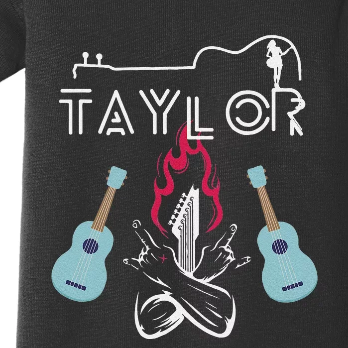 Taylor Retro Groovy Personalized First Name Guitaar Baby Bodysuit