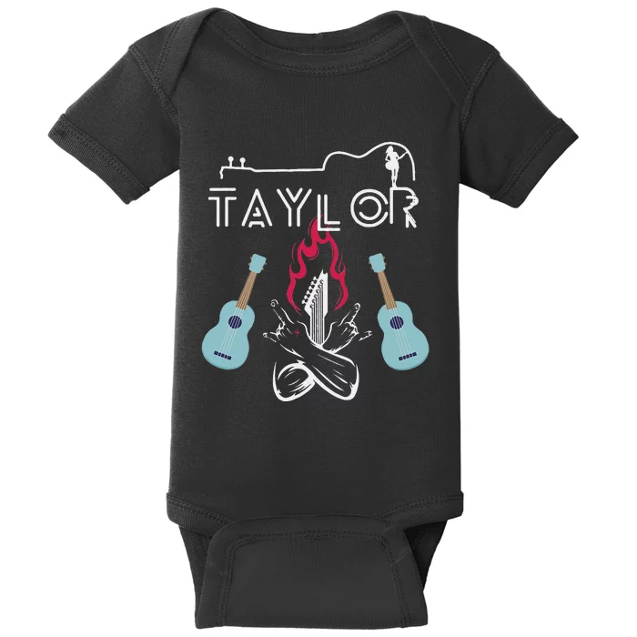 Taylor Retro Groovy Personalized First Name Guitaar Baby Bodysuit