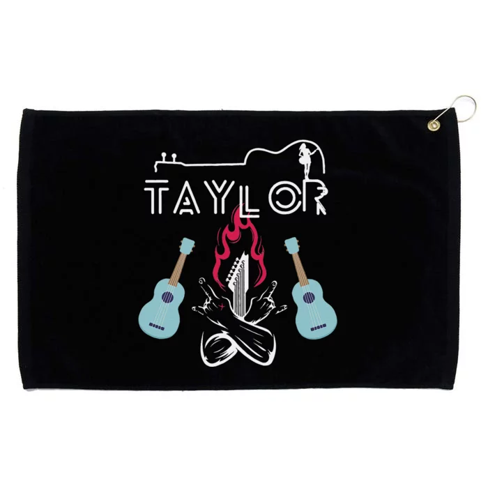 Taylor Retro Groovy Personalized First Name Guitaar Grommeted Golf Towel