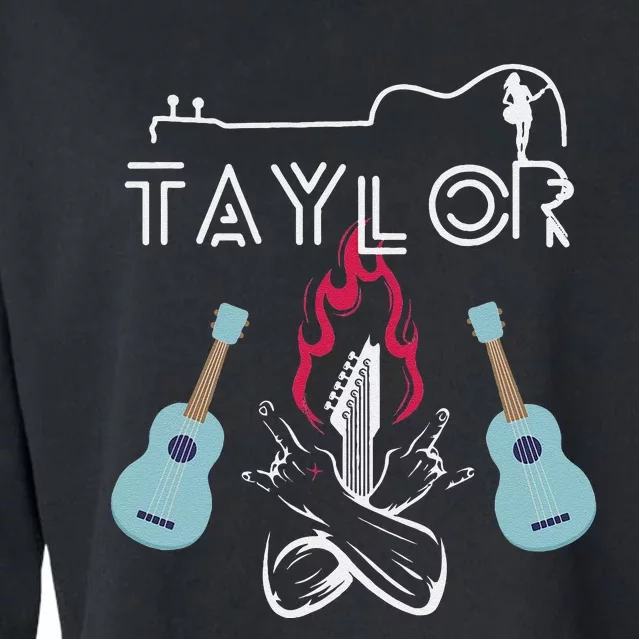 Taylor Retro Groovy Personalized First Name Guitaar Cropped Pullover Crew