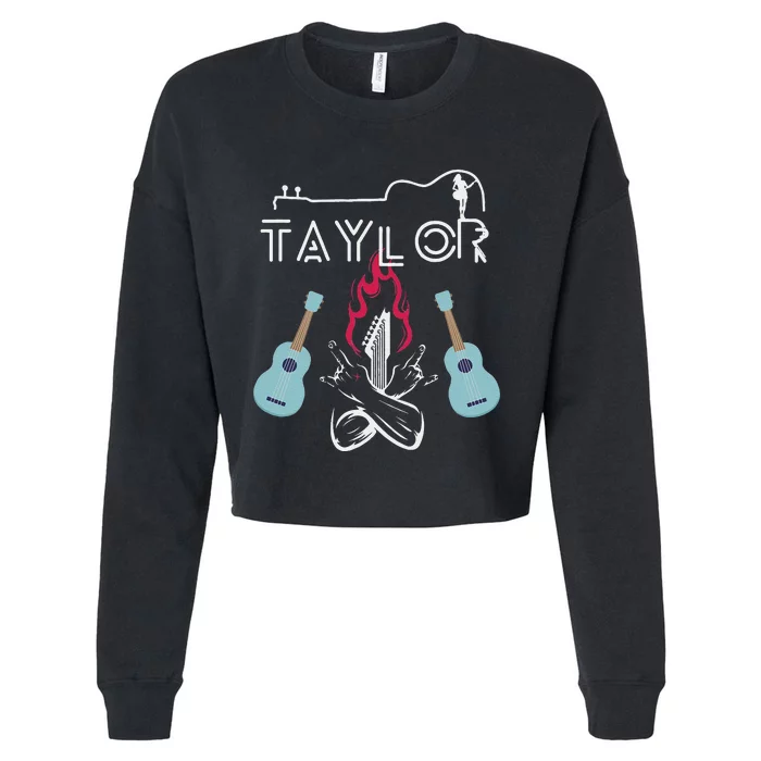 Taylor Retro Groovy Personalized First Name Guitaar Cropped Pullover Crew