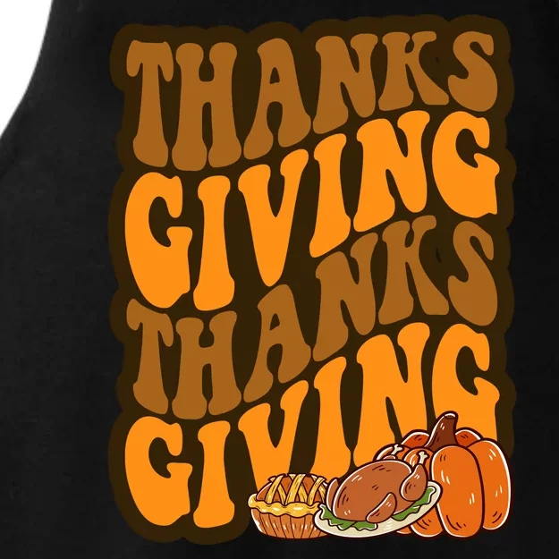 Thanksgiving Retro Groovy Holiday Cute Ladies Tri-Blend Wicking Tank