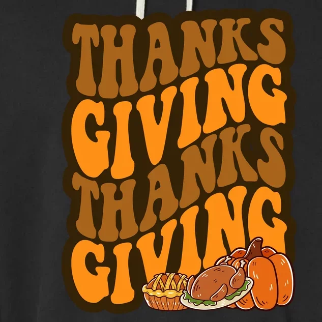 Thanksgiving Retro Groovy Holiday Cute Garment-Dyed Fleece Hoodie