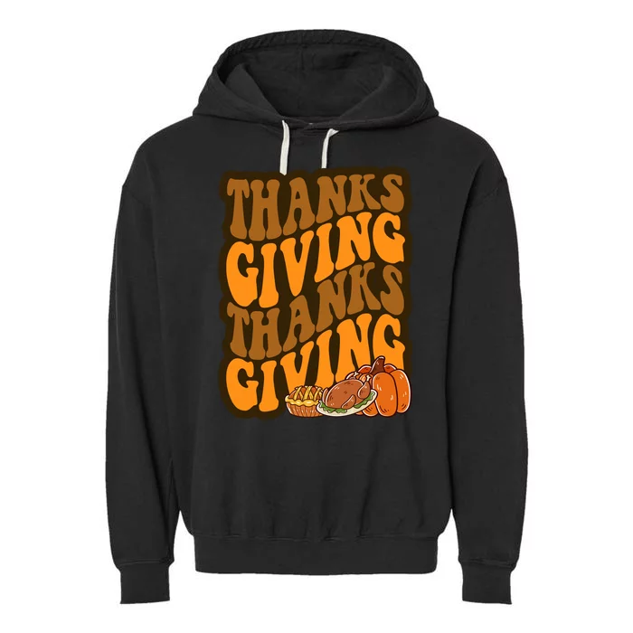 Thanksgiving Retro Groovy Holiday Cute Garment-Dyed Fleece Hoodie