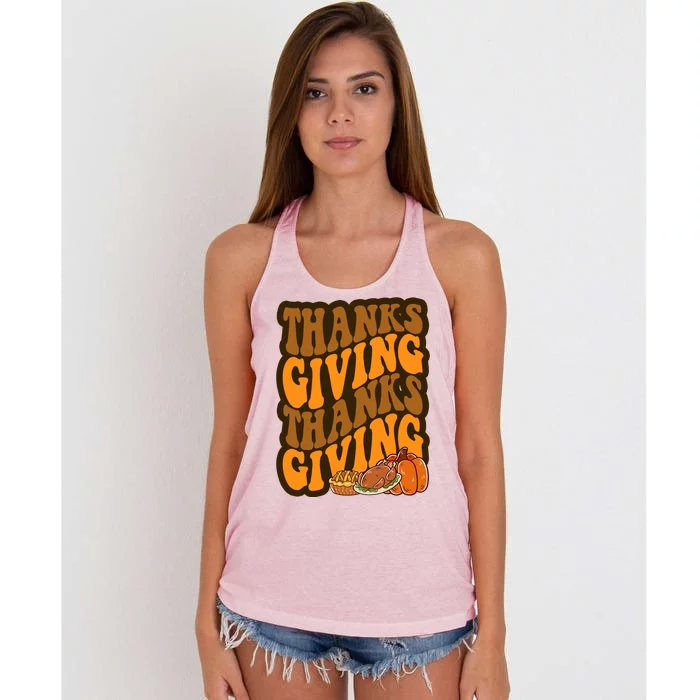 Thanksgiving Retro Groovy Holiday Cute Women's Knotted Racerback Tank